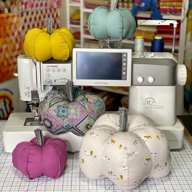  Fabric pumpkins around the sewing machine